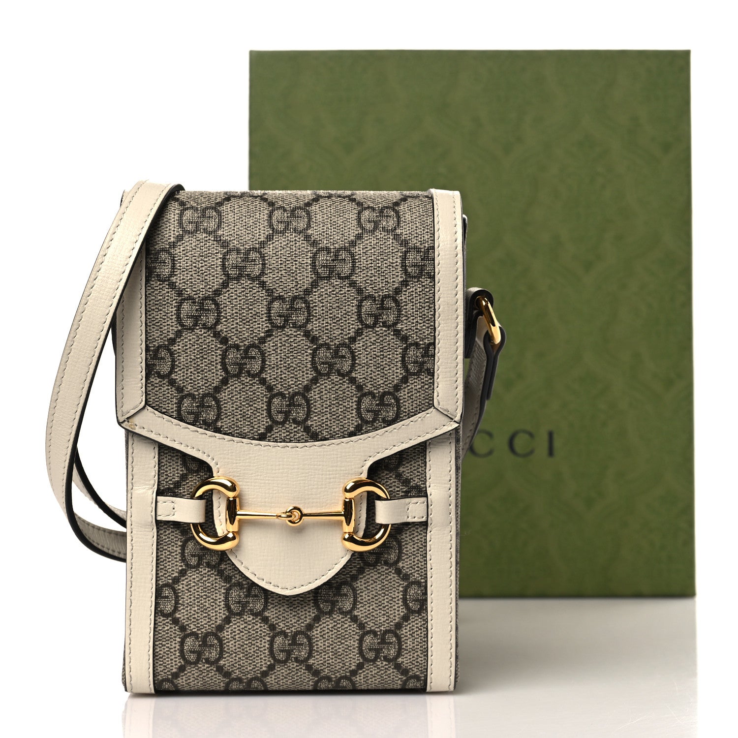 Gucci GG Supreme Monogram Azalea Calfskin Mini Horsebit 1955 Crossbody Bag Beige Ebony Mystic White 10 of 10