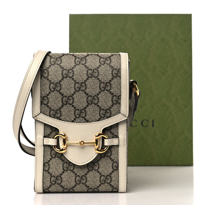 Gucci GG Supreme Monogram Azalea Calfskin Mini Horsebit 1955 Crossbody Bag Beige Ebony Mystic White 10 of 10