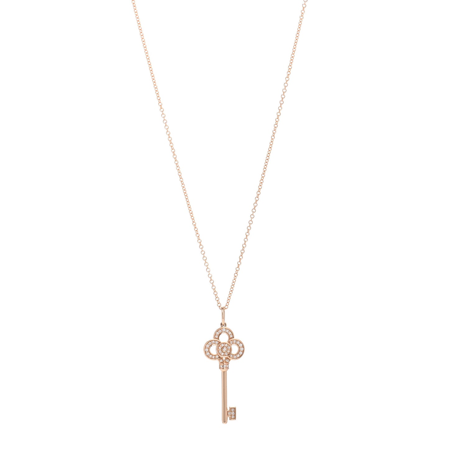 18K Rose Gold Diamond Mini Crown Key Pendant Necklace