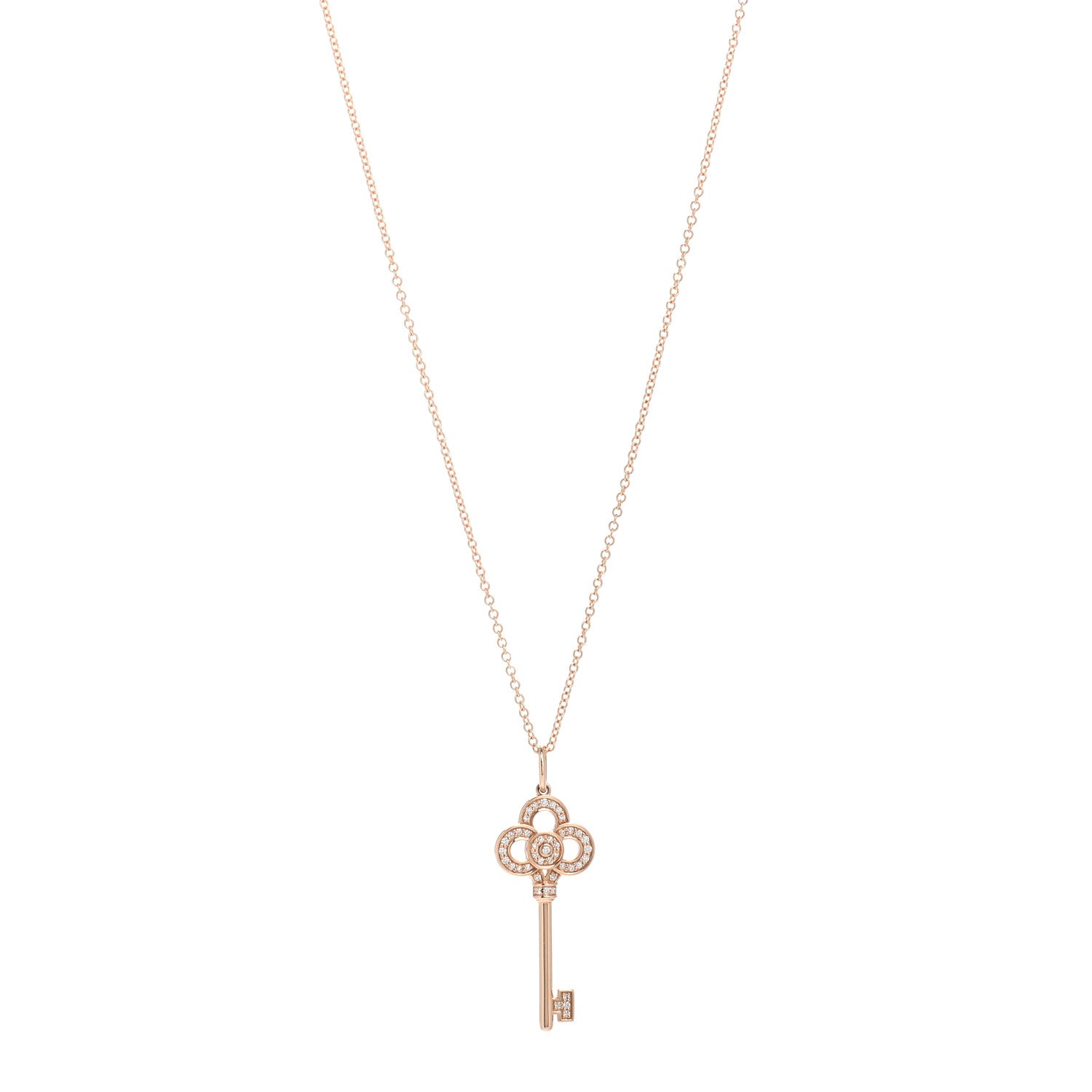 Tiffany 18K Rose Gold Diamond Mini Crown Key Pendant Necklace 1 of 5