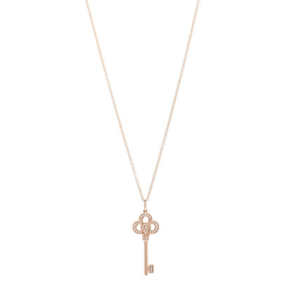 Tiffany 18K Rose Gold Diamond Mini Crown Key Pendant Necklace 1 of 5