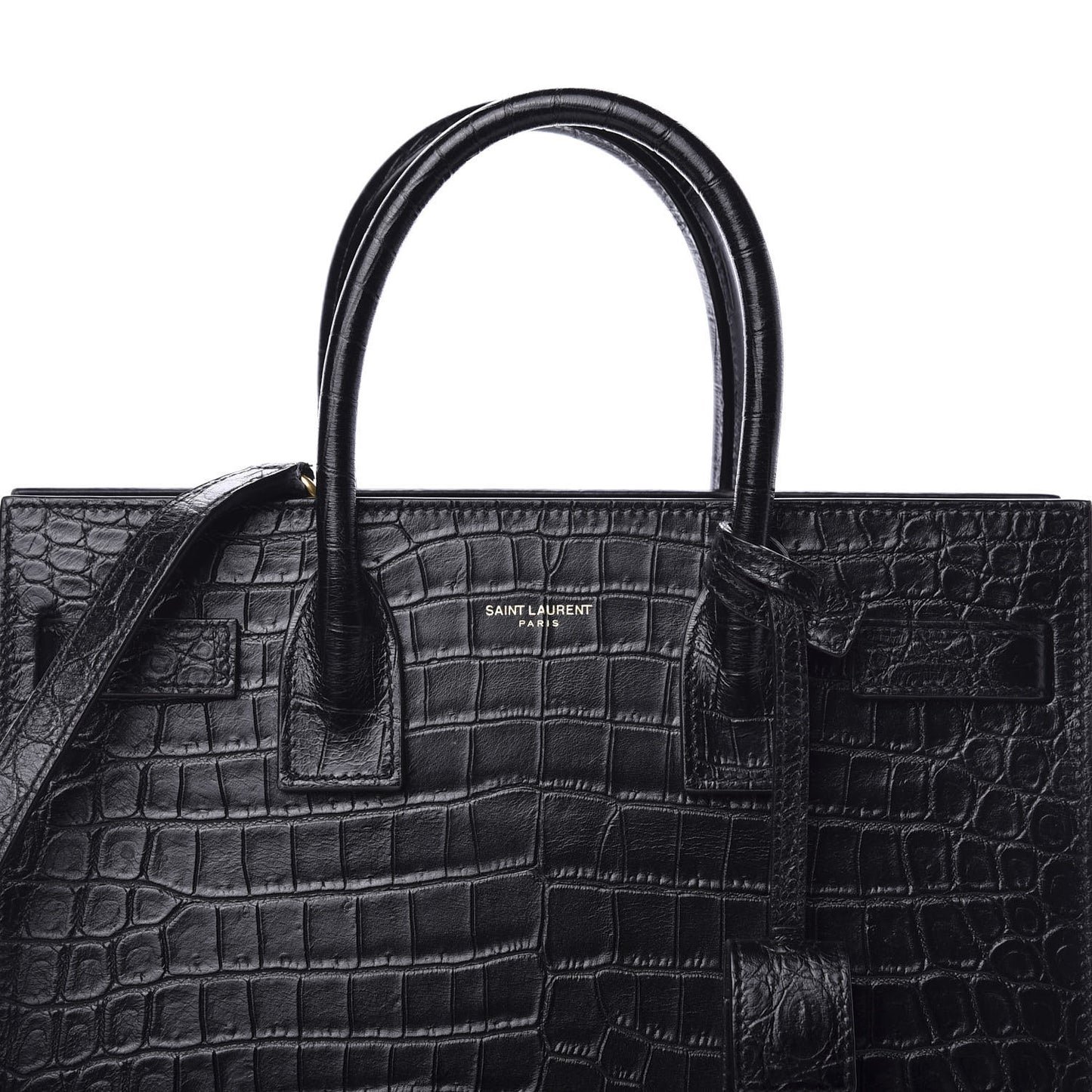 Calfskin Crocodile Embossed Baby Sac De Jour Black