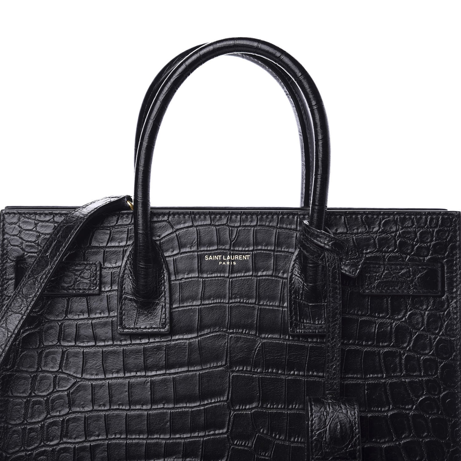 Saint Laurent Calfskin Crocodile Embossed Baby Sac De Jour Black 10 of 11