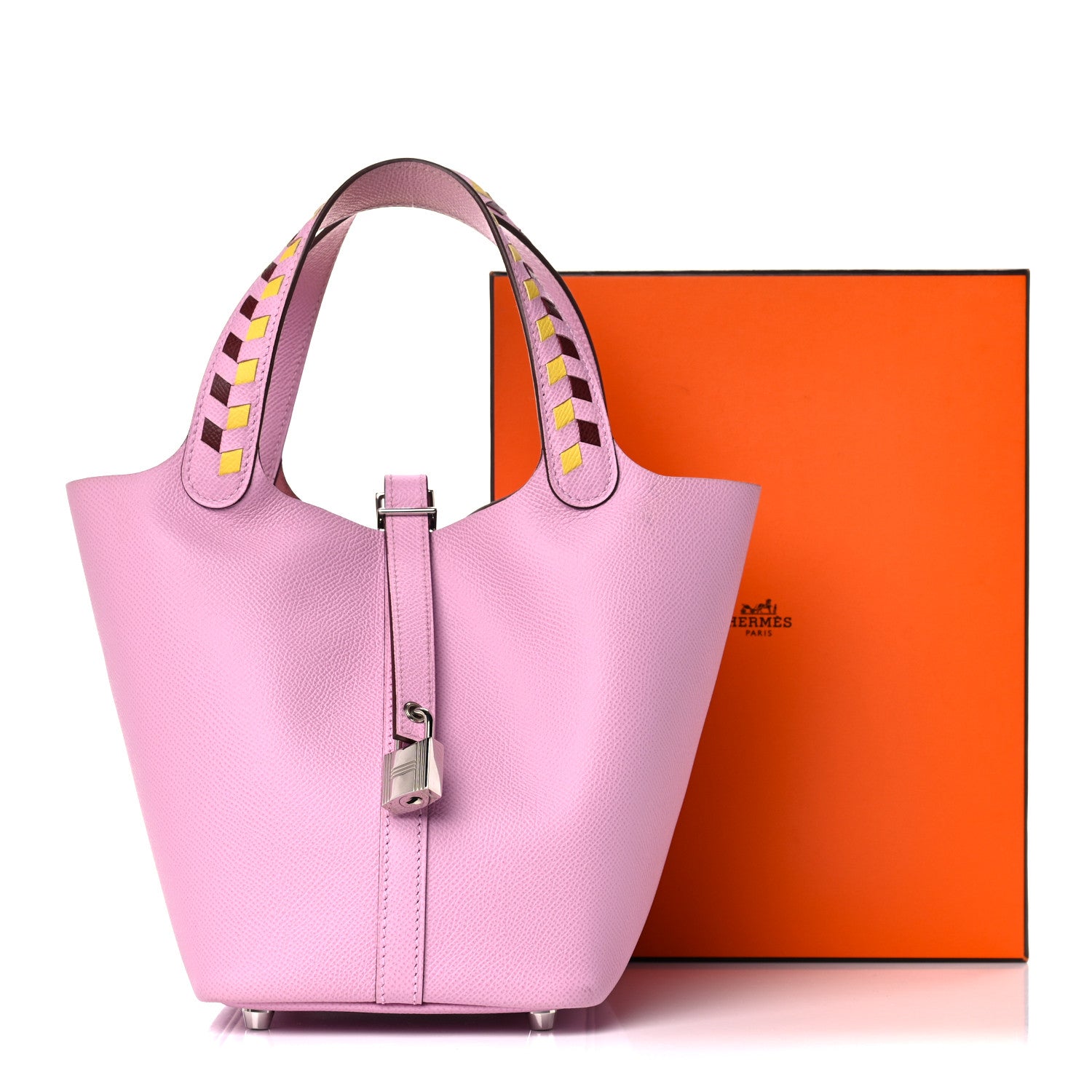 Hermes Epsom Tressage De Cuir Picotin Lock 18 PM Mauve Sylvestre Rouge H Jaune De Naples 11 of 11