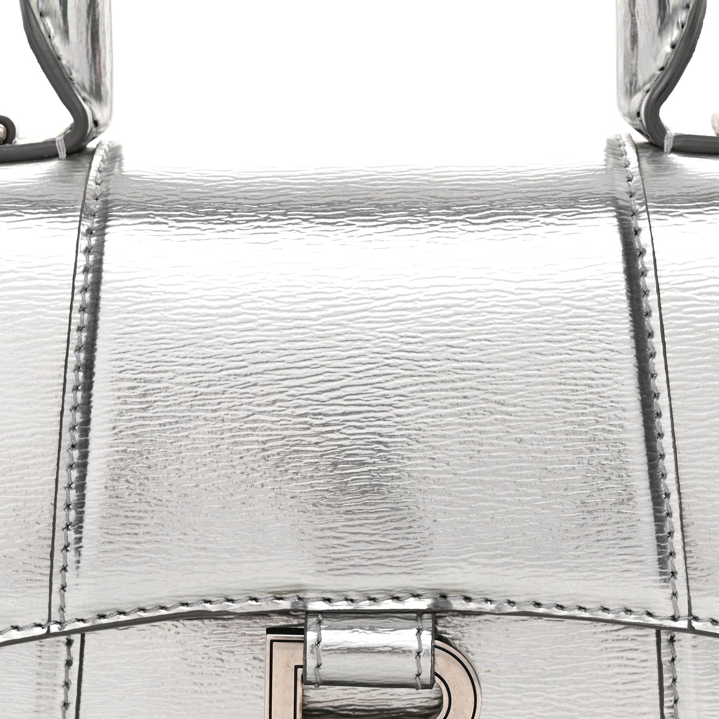 Metallic Textured Calfskin Hourglass Top Handle Bag XS Silver