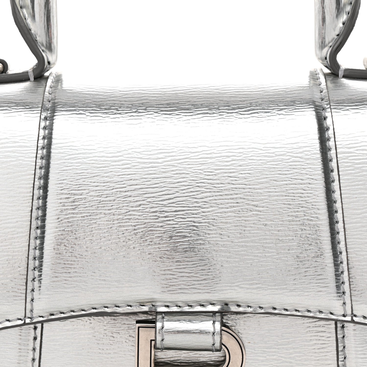 Balenciaga Metallic Textured Calfskin Hourglass Top Handle Bag XS Silver 9 of 14