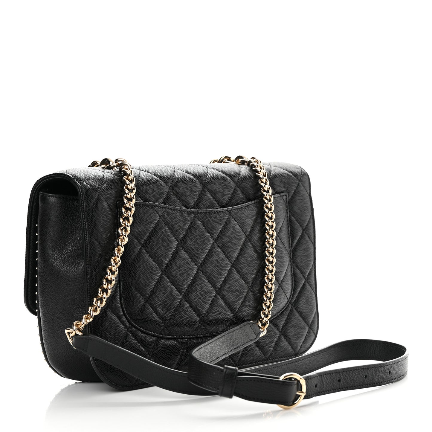 Caviar Quilted Large Studded Flap Black
