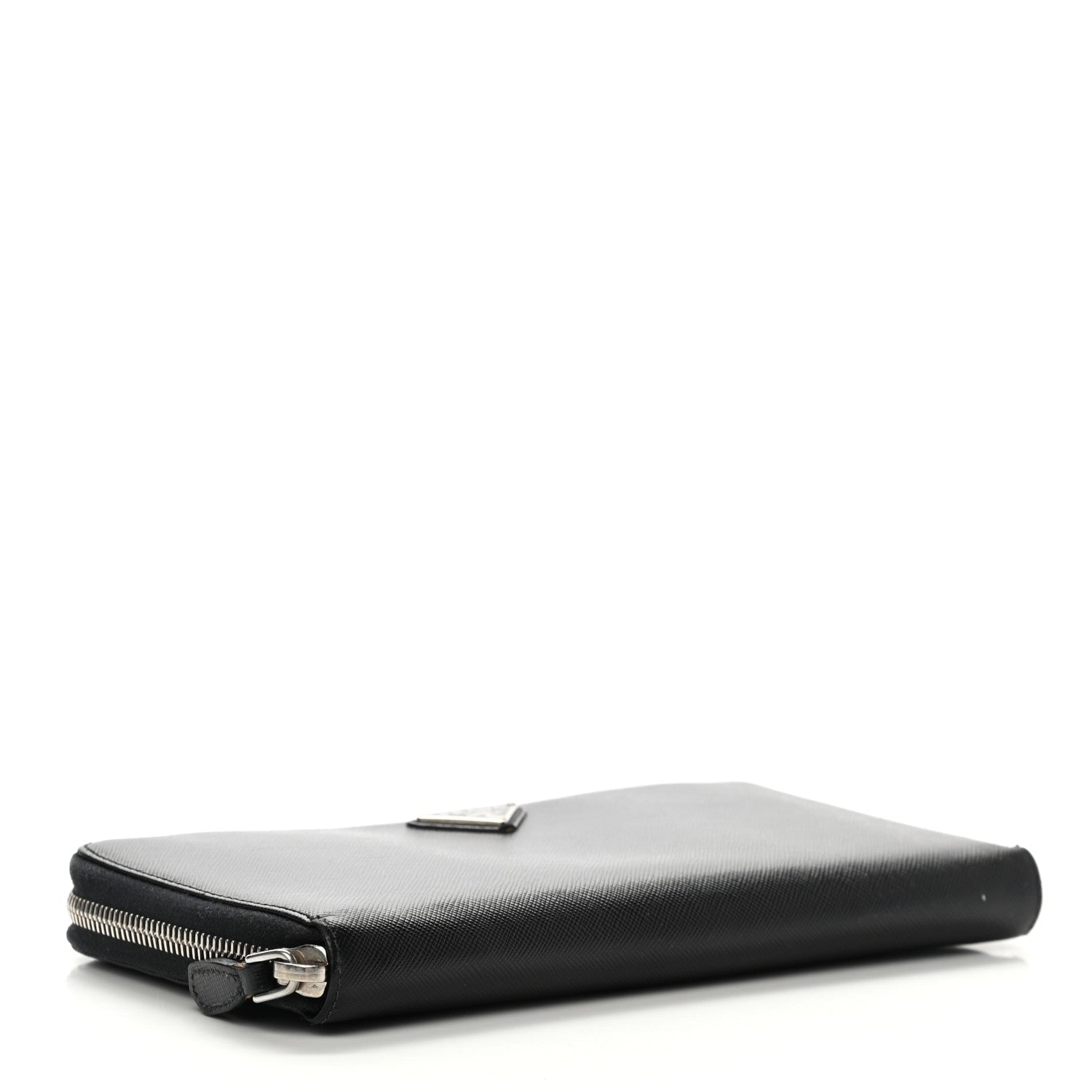 Prada Saffiano Triangle Zip Around Wallet Black 4 of 9