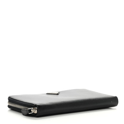 Prada Saffiano Triangle Zip Around Wallet Black 4 of 9