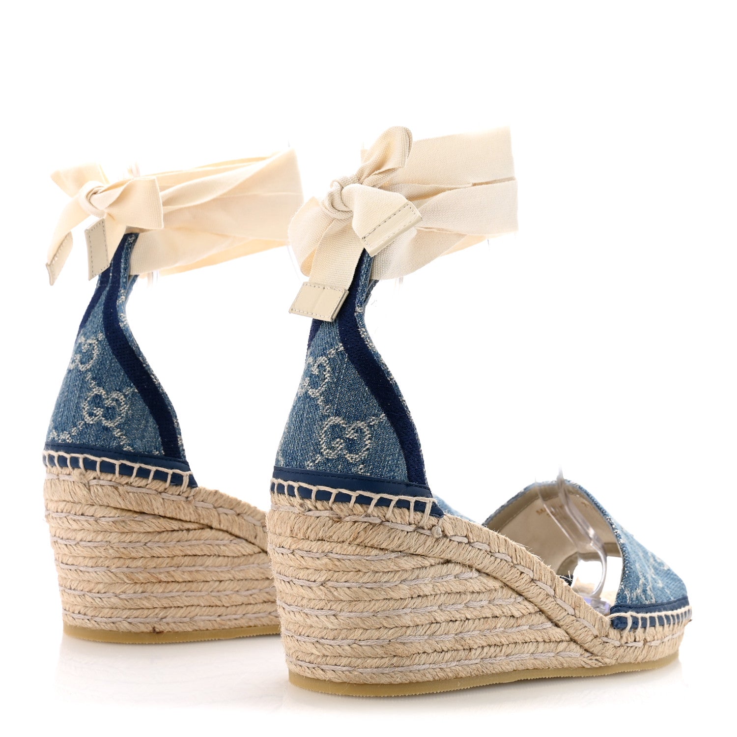 Gucci New Denim GG Monogram Pilar Ankle Wrap Espadrille Wedge Sandals 37 Light Blue 5 of 11