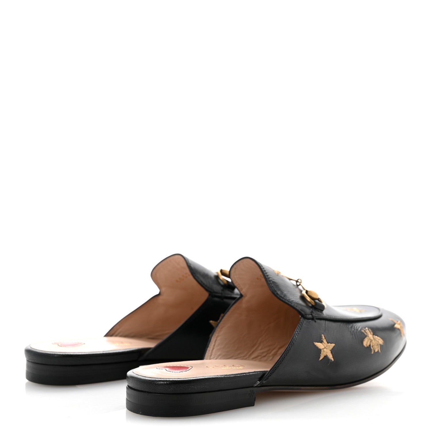 Gucci Goatskin Bee Star Embroidered Womens Princetown Slippers 38.5 Black 5 of 10