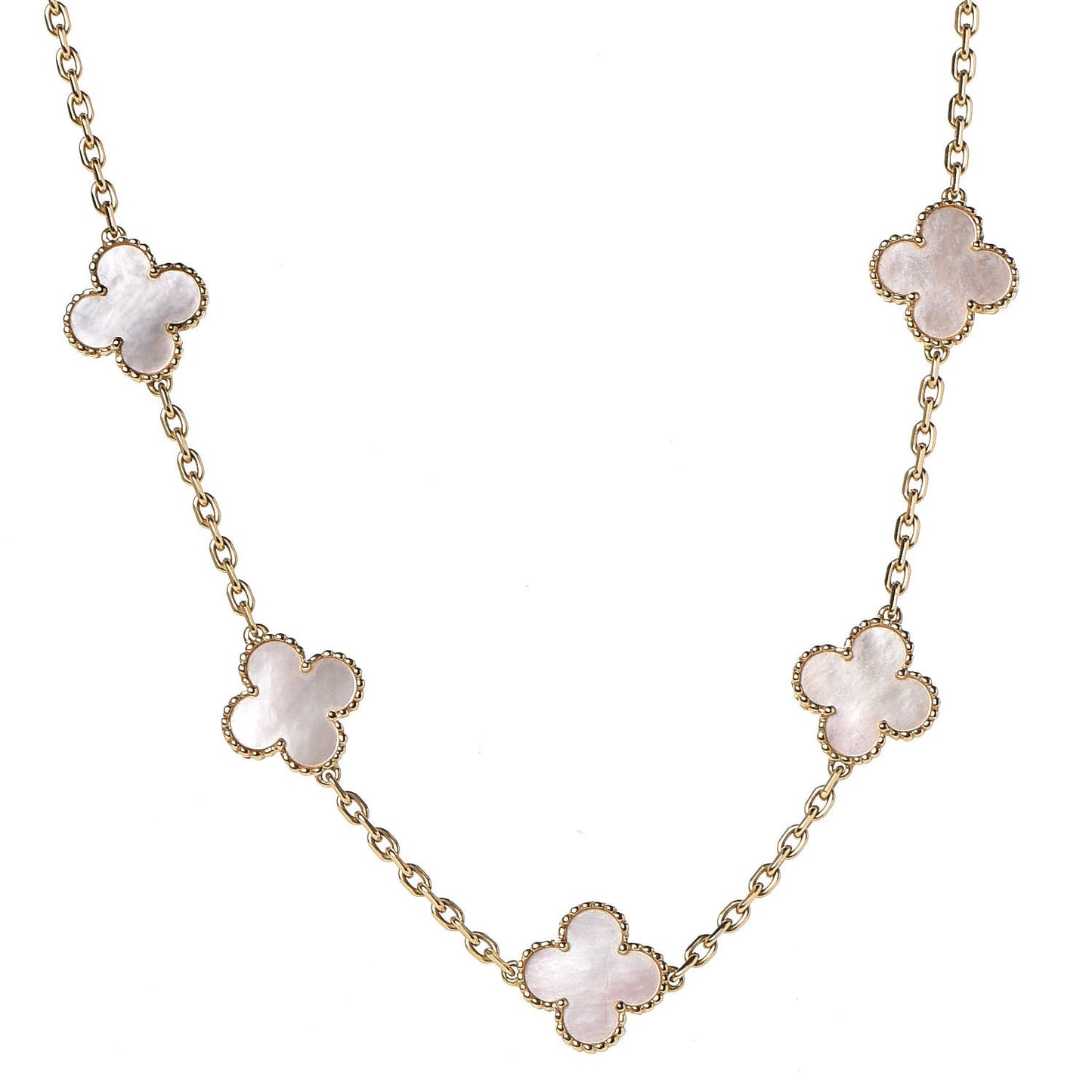 18K Yellow Gold Mother of Pearl 10 Motifs Vintage Alhambra Necklace