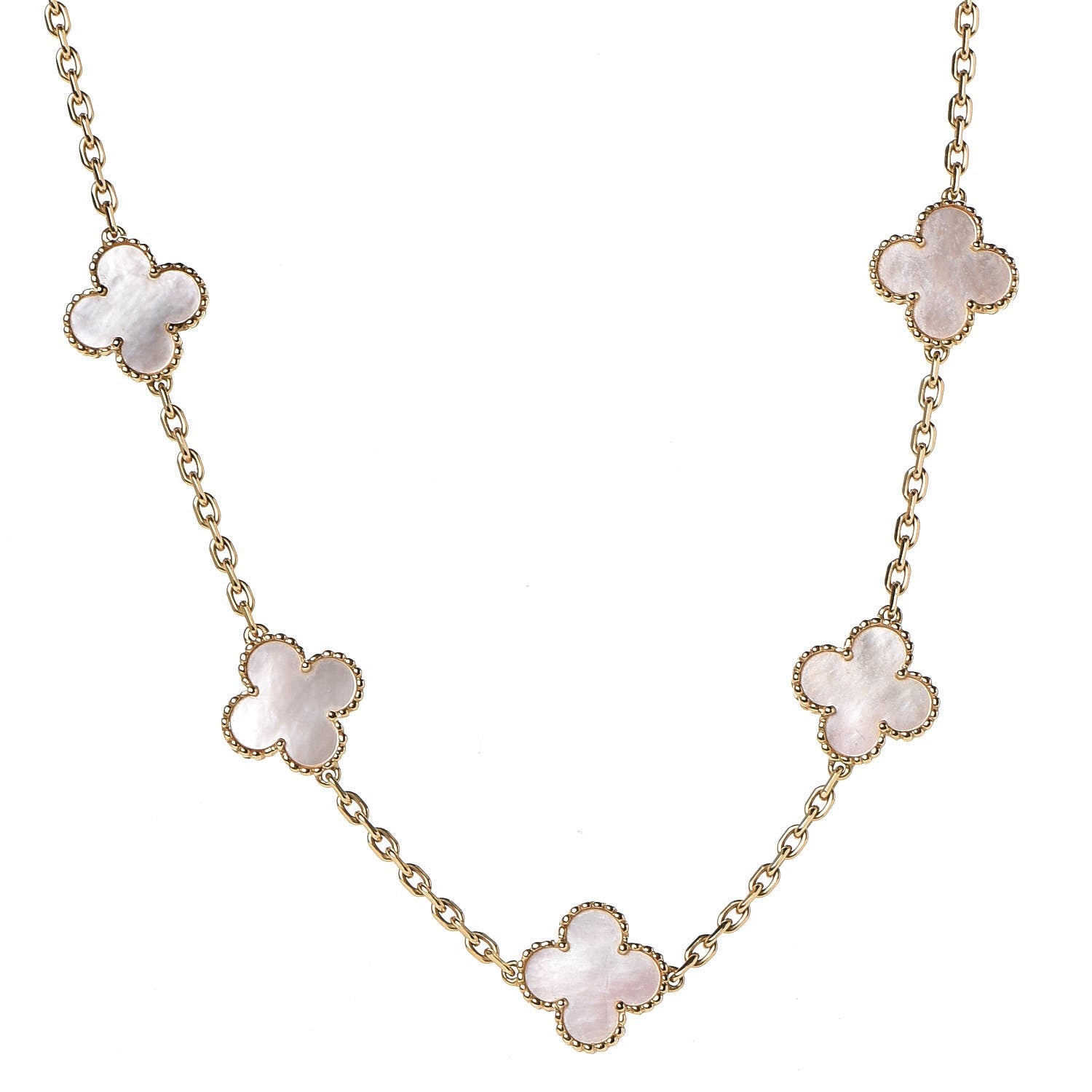Van Cleef & Arpels 18K Yellow Gold Mother of Pearl 10 Motifs Vintage Alhambra Necklace 1 of 5