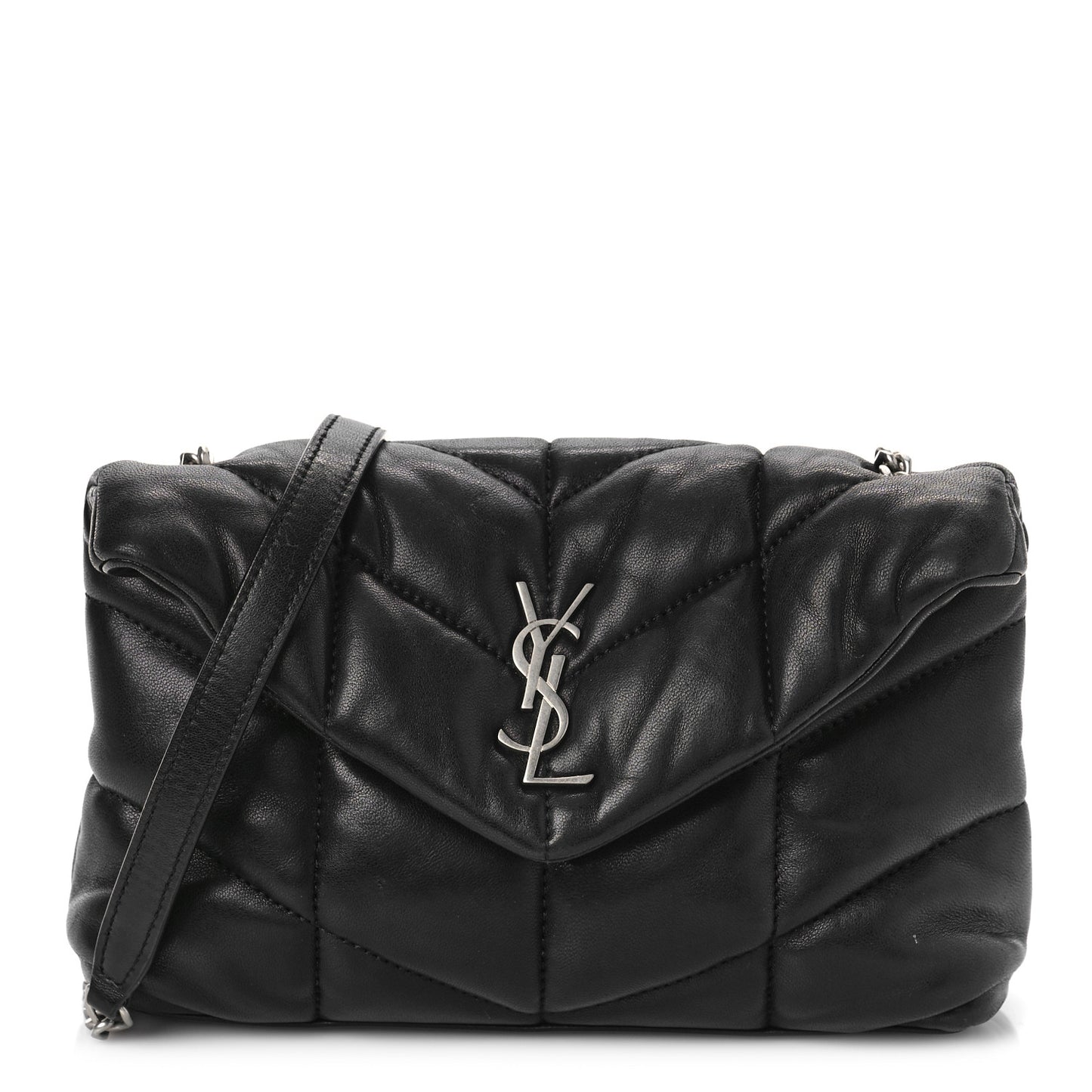 Lambskin Quilted Toy Loulou Puffer Monogram Chain Satchel Black
