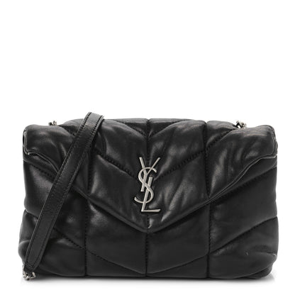 Saint Laurent Lambskin Quilted Toy Loulou Puffer Monogram Chain Satchel Black 1 of 10