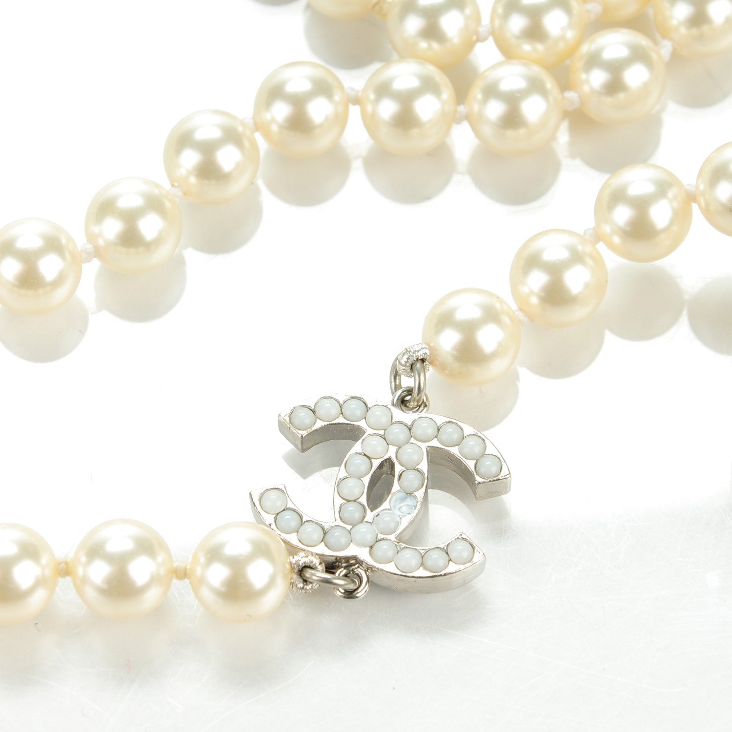 Chanel Pearl CC Long Necklace Silver 3 of 6