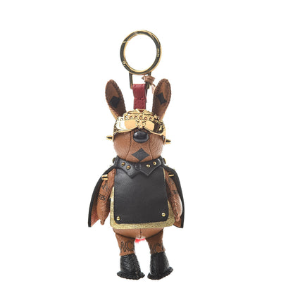 MCM Visetos Mink Fur Rabbit Key Ring Bag Charm Cognac 1 of 4