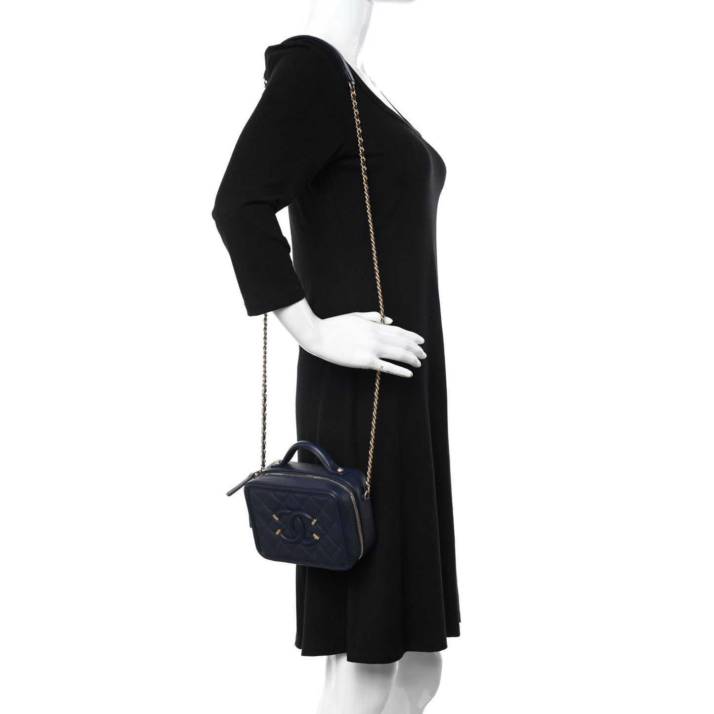 Caviar Quilted Small CC Filigree Vanity Case Navy