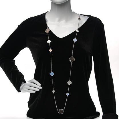 Van Cleef & Arpels 18K White Gold Mother of Pearl Chalcedony 16 Motifs Magic Alhambra Necklace 2 of 5