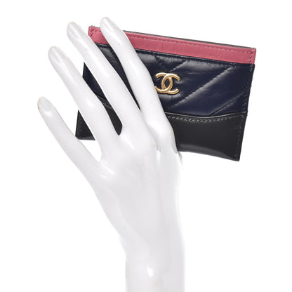 Chanel Aged Calfskin Chevron Quilted Gabrielle Card Holder Wallet Pink Navy Charcoal 2 of 9