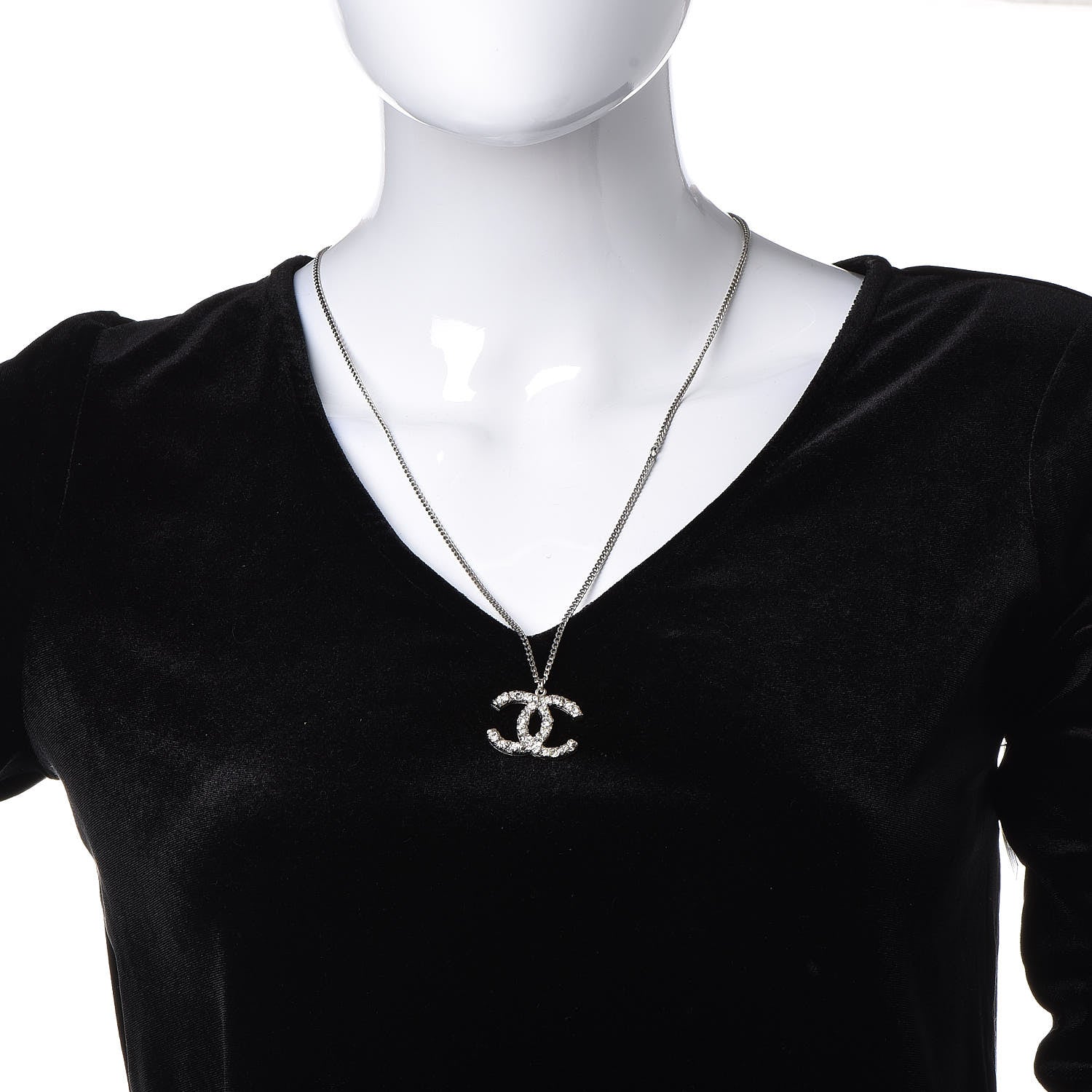 Chanel Crystal CC Necklace Silver 2 of 6