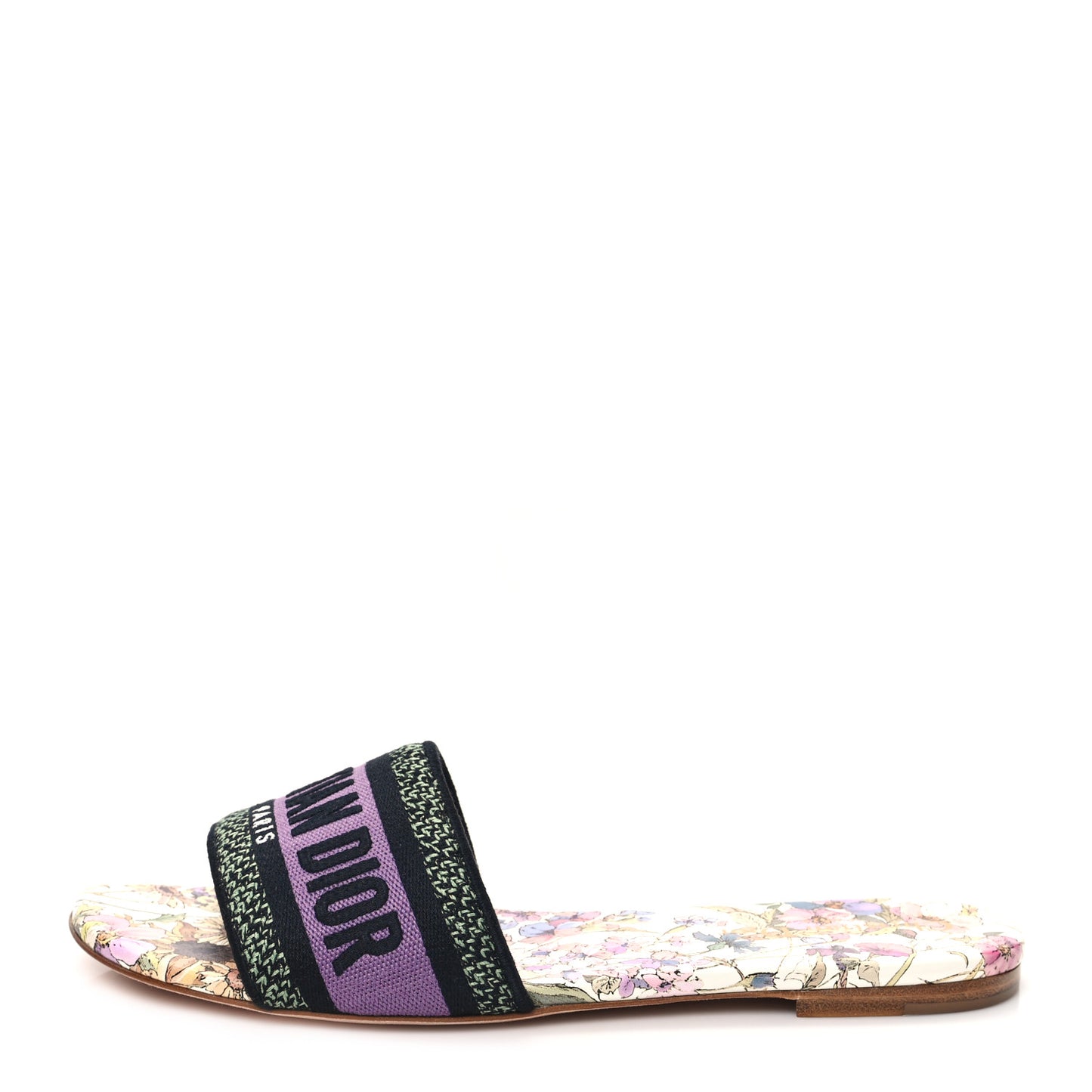 Canvas Embroidered 4 Saisons Dway Flat Slide Sandals 38.5 Lilac