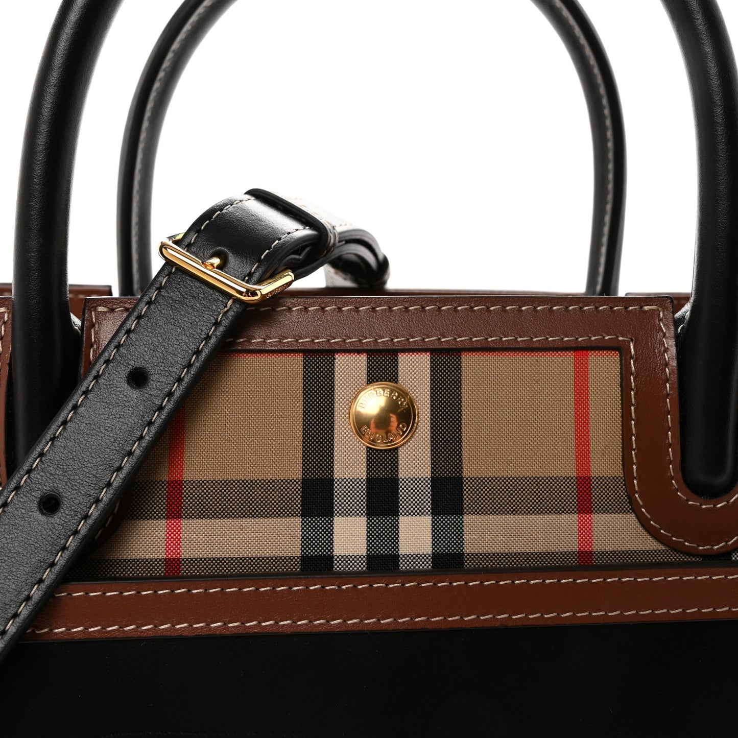 Calfskin Vintage Check Small Two Handle Title Bag  Black