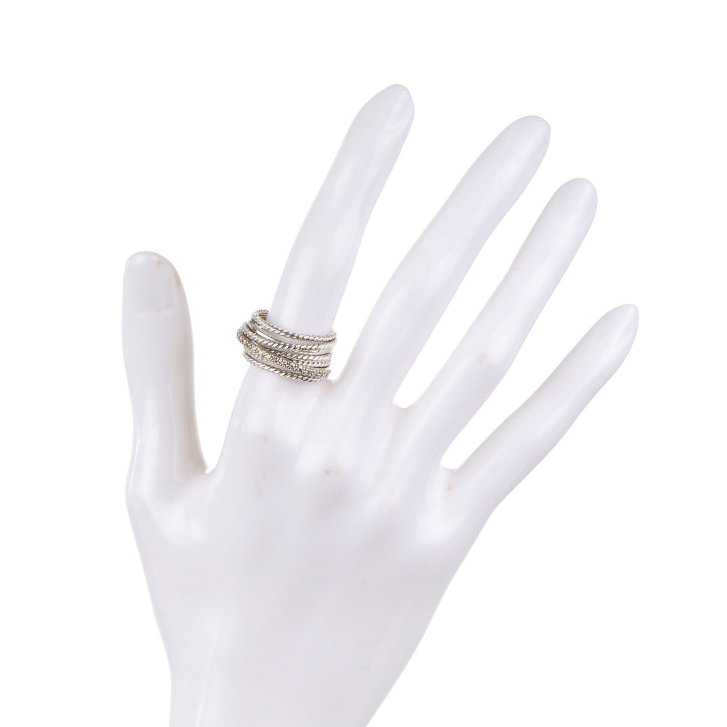 Sterling Silver Diamond 11mm Wide Crossover Cable Ring 54 7