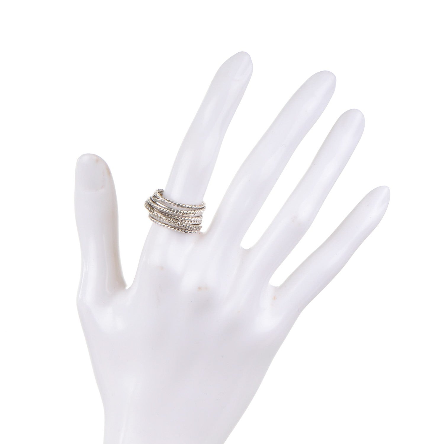 David Yurman Sterling Silver Diamond 11mm Wide Crossover Cable Ring 54 7 2 of 4