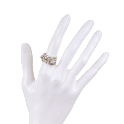 David Yurman Sterling Silver Diamond 11mm Wide Crossover Cable Ring 54 7 2 of 4