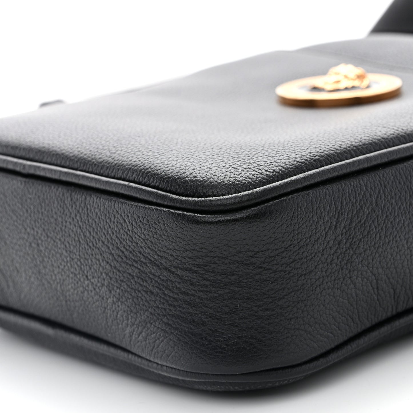 Grained Calfskin Small Medusa Messenger Bag Black