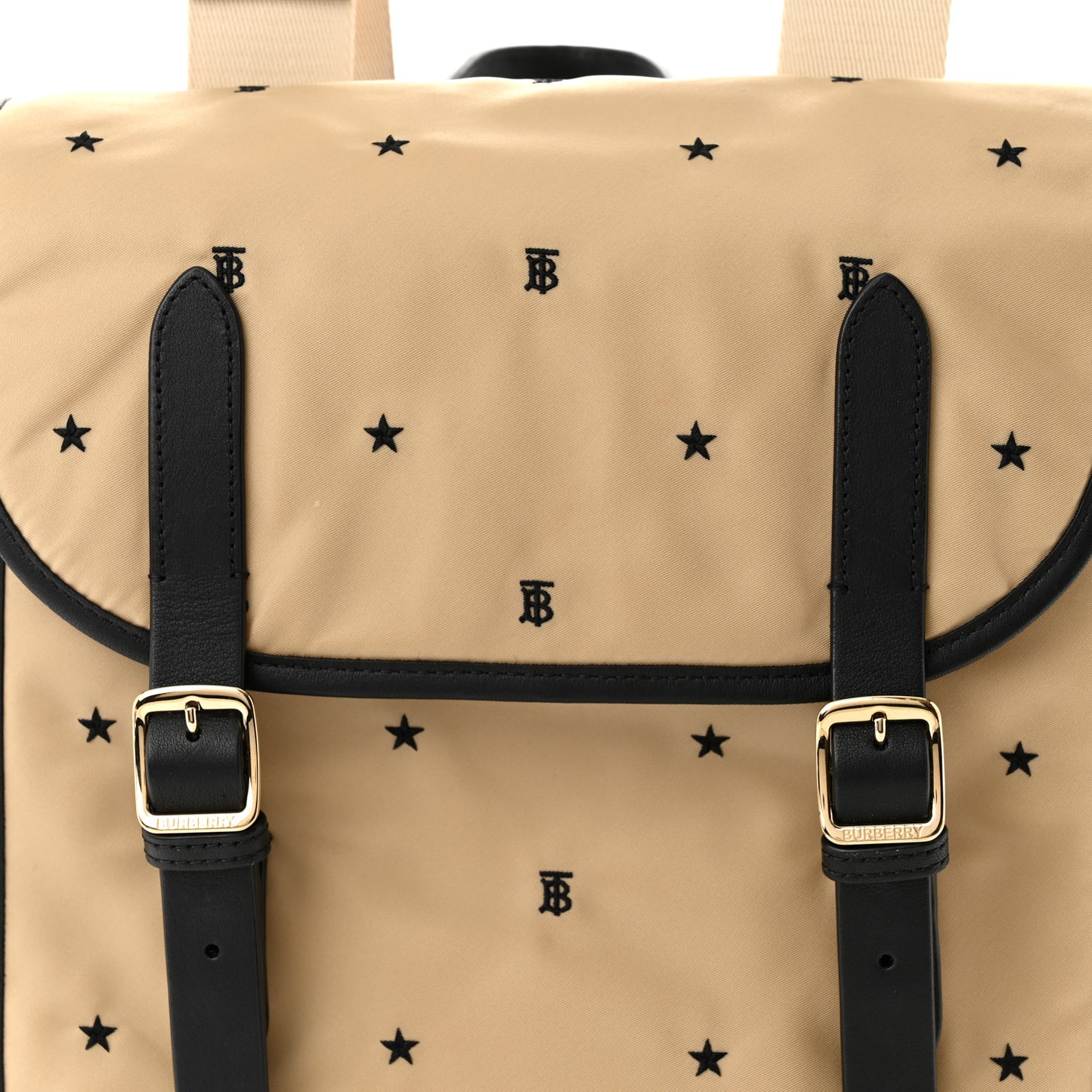 Econyl TB Logo Star Embroidered Kids Backpack Black Beige