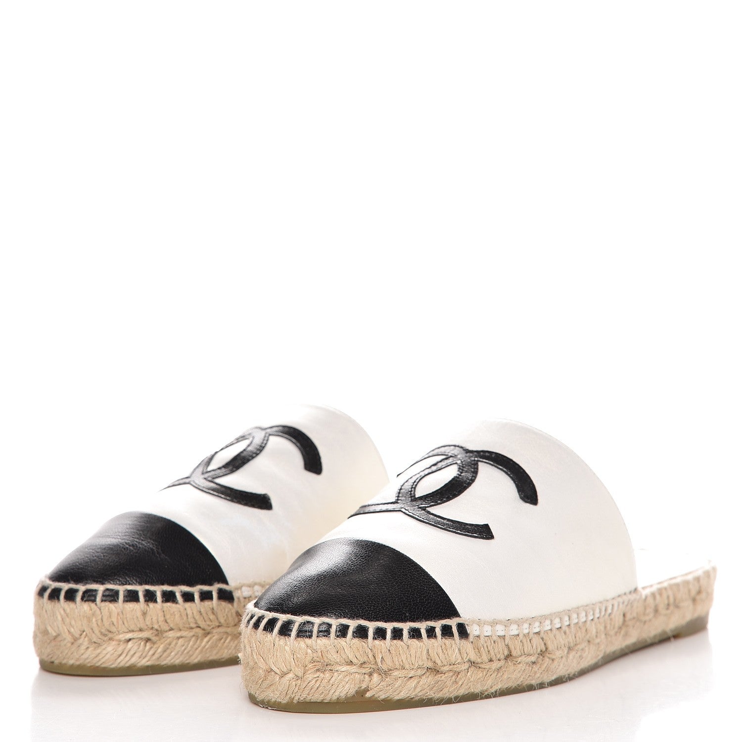 Chanel Iridescent Goatskin CC Espadrille Mules 38 Ivory Black 3 of 10