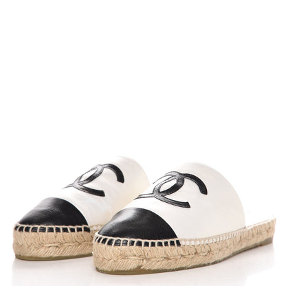 Chanel Iridescent Goatskin CC Espadrille Mules 38 Ivory Black 3 of 10