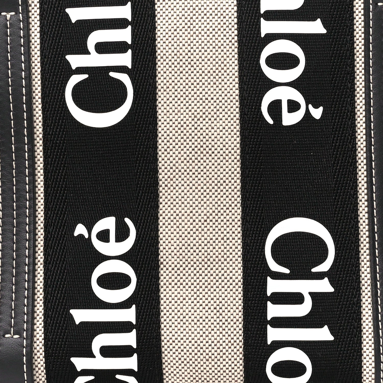 Chloe Cotton Calfskin Small Woody Ribbon Tote With Strap Black Blue 9 of 12