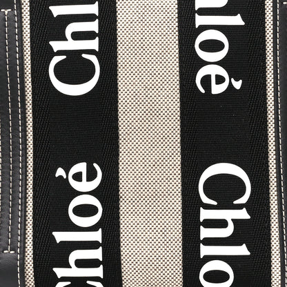 Chloe Cotton Calfskin Small Woody Ribbon Tote With Strap Black Blue 9 of 12