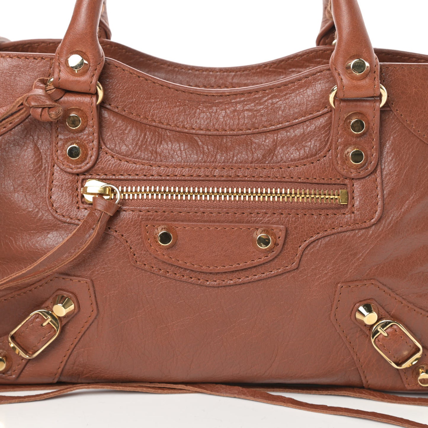 Agneau Classic Gold Hardware Mini City Marron Cognac