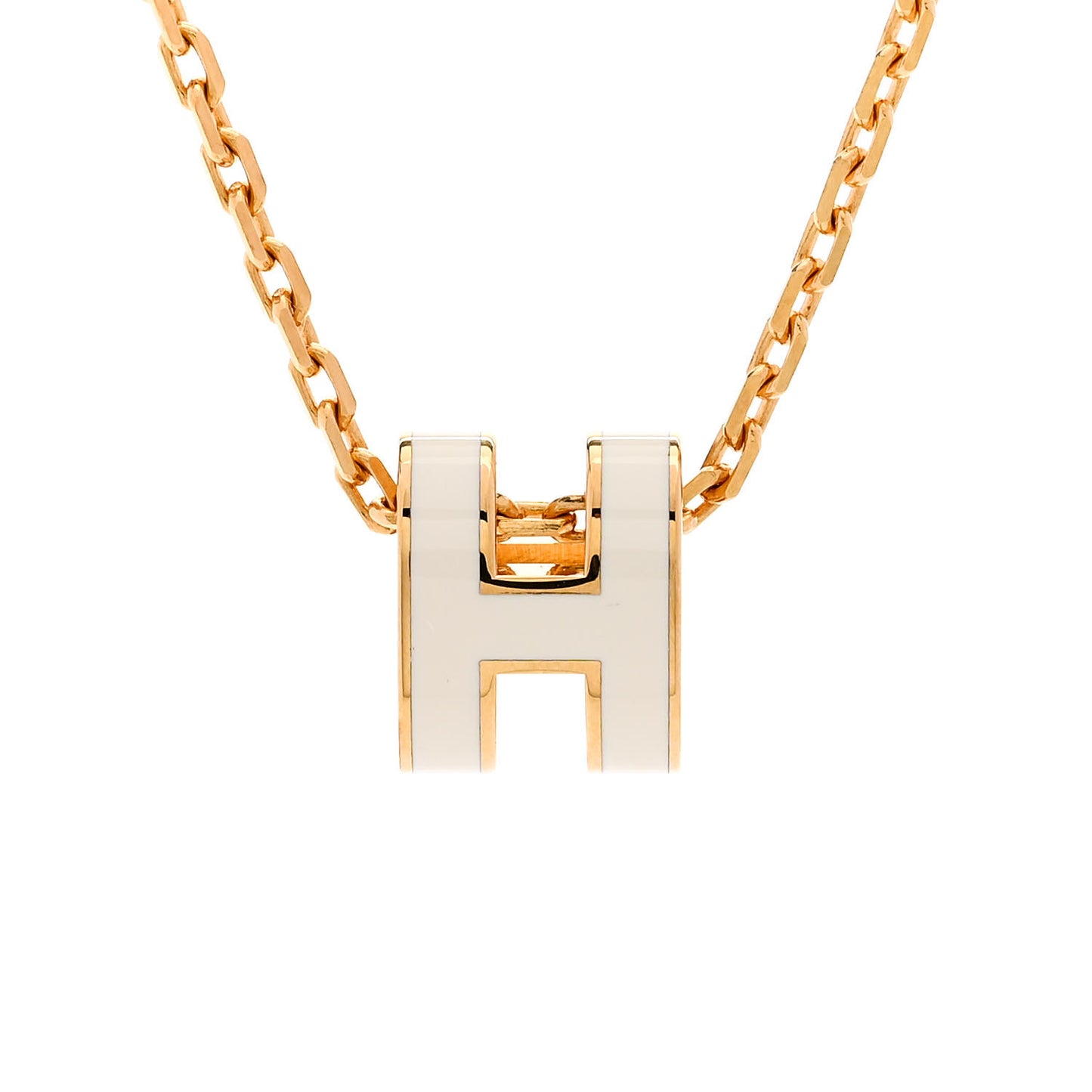 Lacquered Gold Mini Pop H Pendant Necklace White