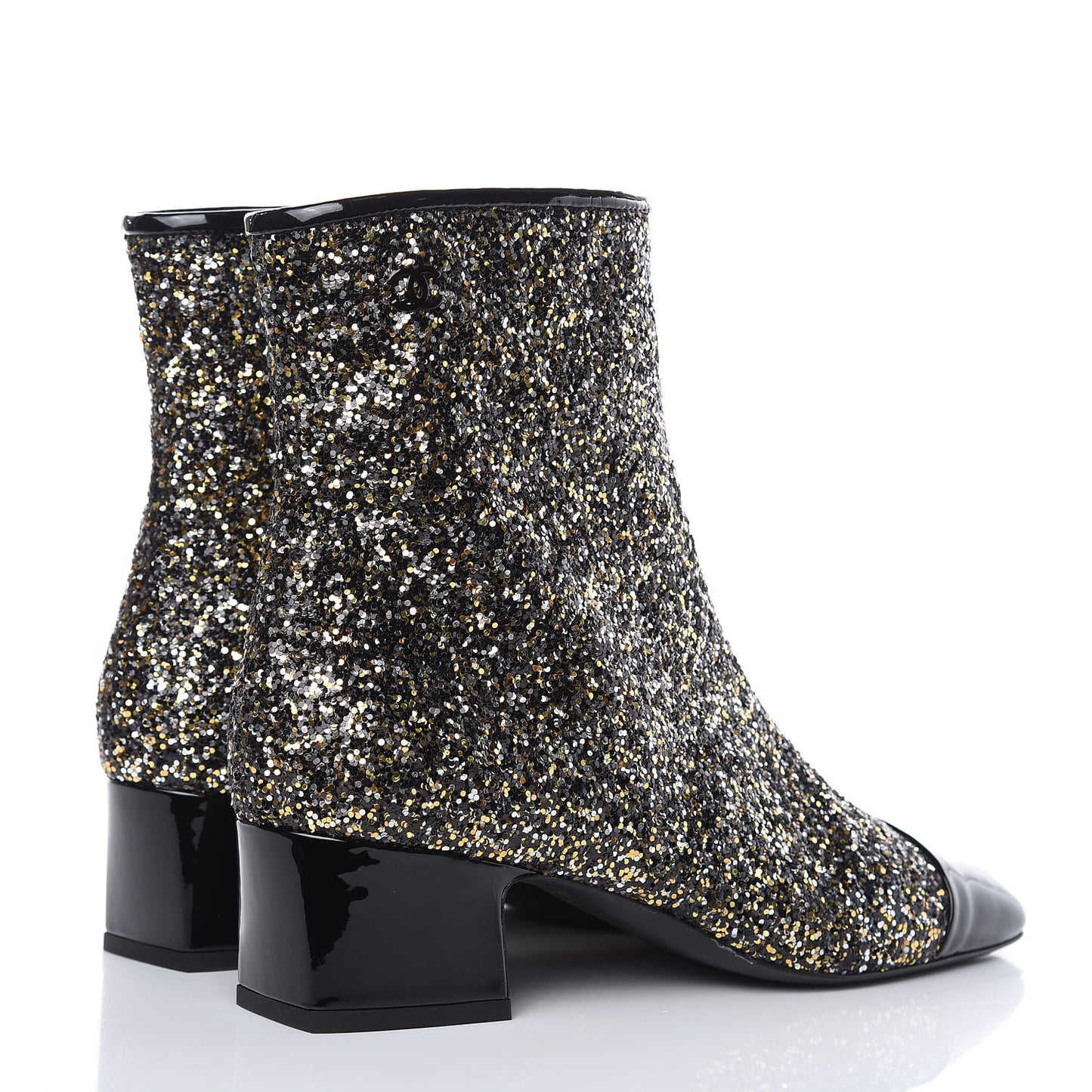 Glitter Patent Cap Toe Short Boots 38 Bronze Black