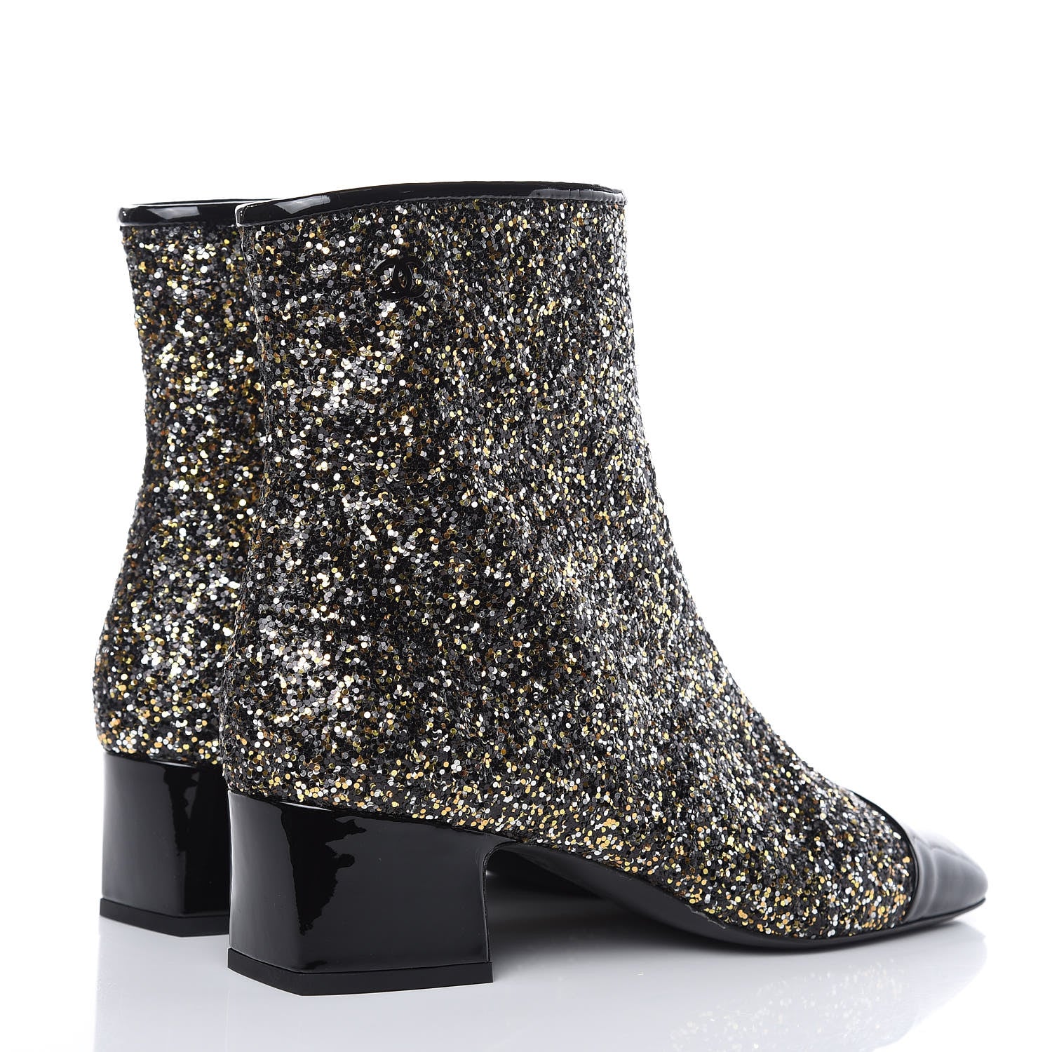 Chanel Glitter Patent Cap Toe Short Boots 38 Bronze Black 4 of 9
