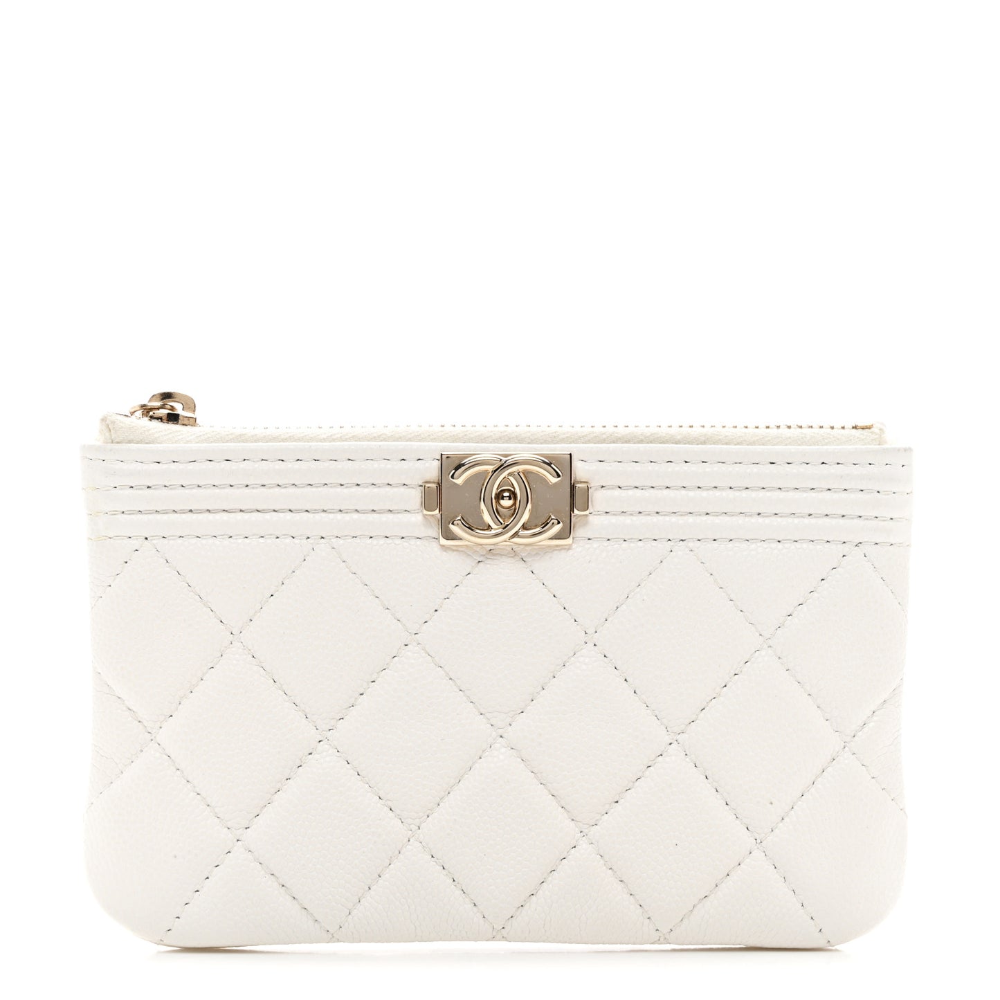 Caviar Quilted Zipped Boy Pouch White