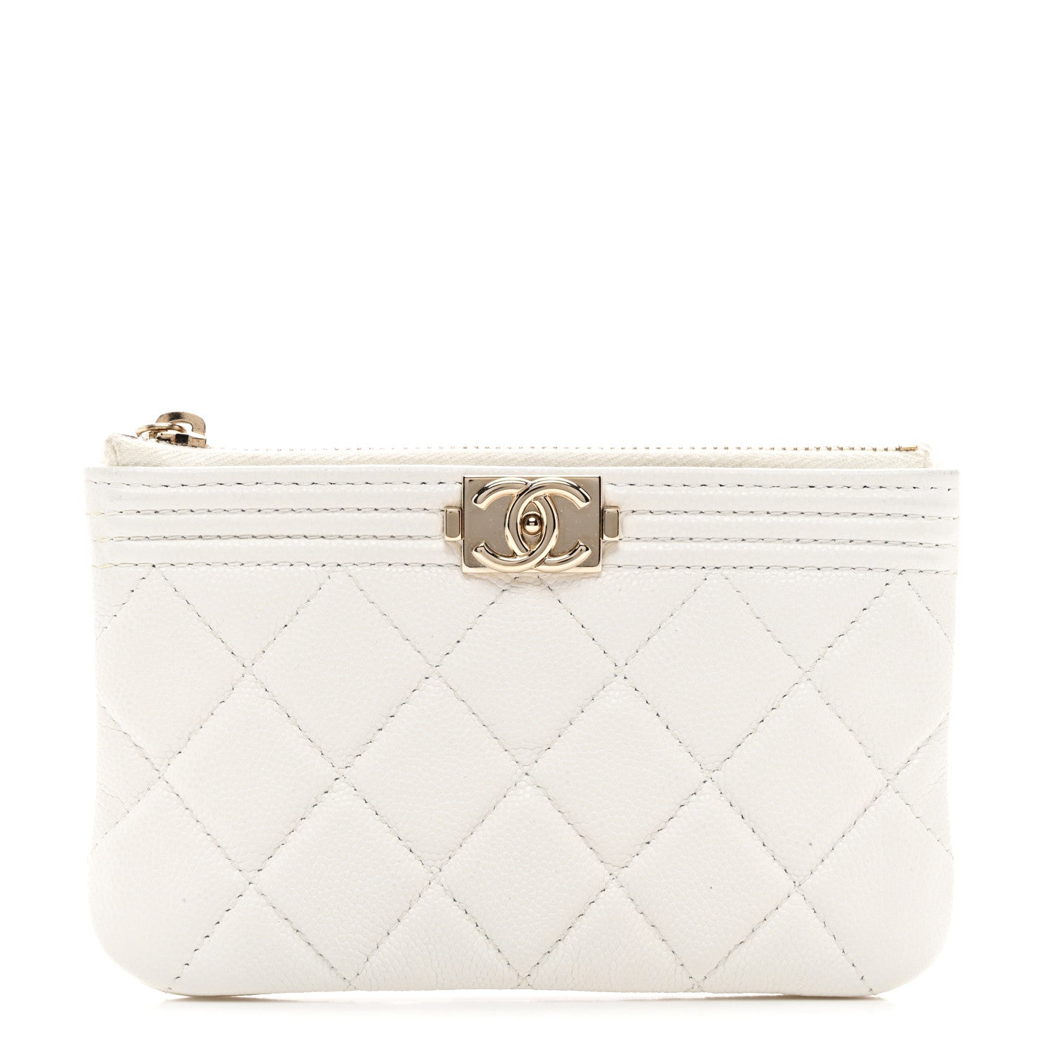 Chanel Caviar Quilted Zipped Boy Pouch White 1 of 8