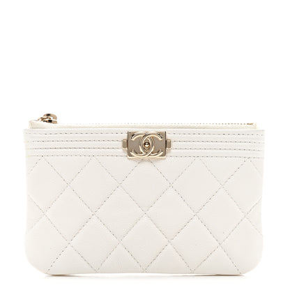 Chanel Caviar Quilted Zipped Boy Pouch White 1 of 8