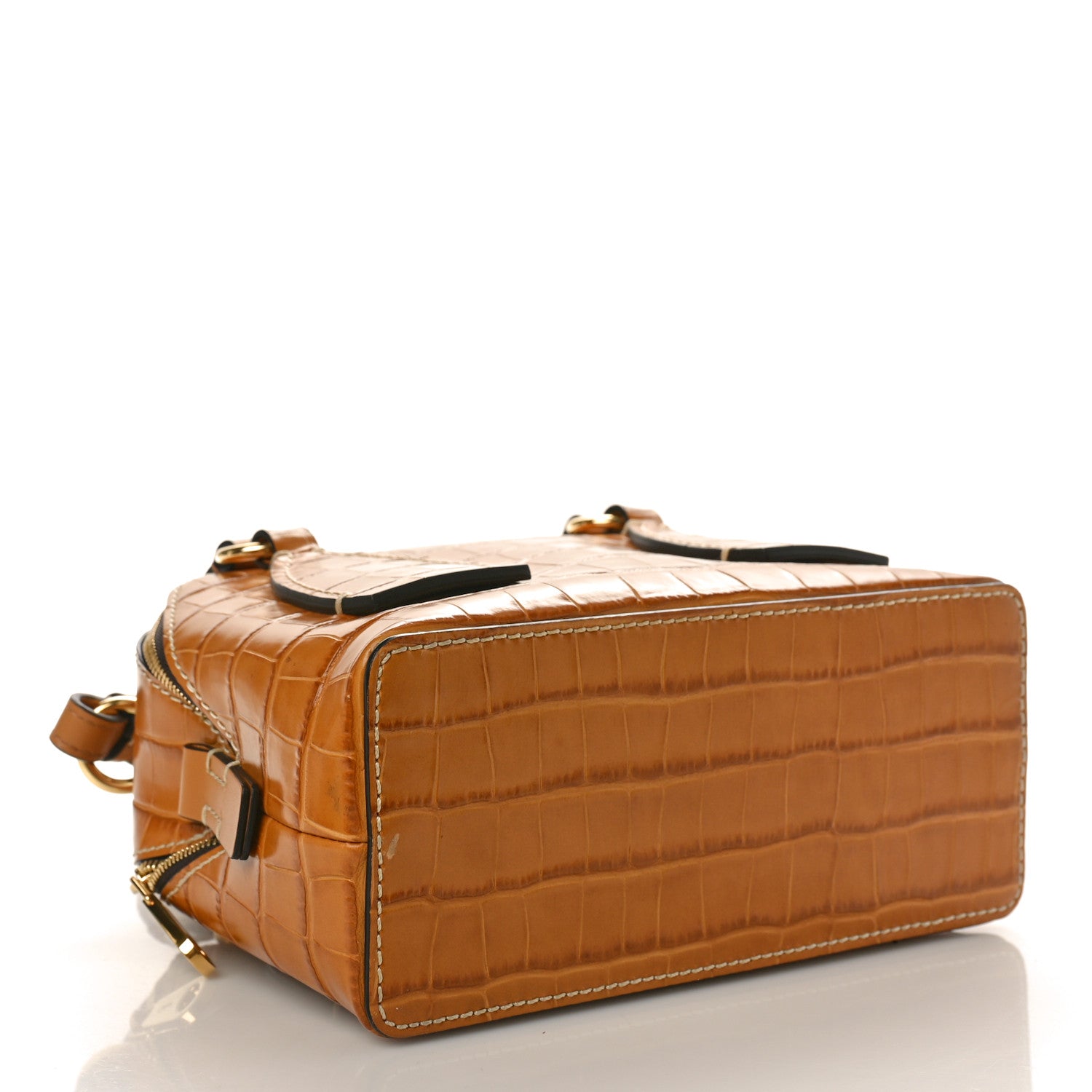 Chloe Calfskin Crocodile Embossed Small Daria Autumnal Brown 4 of 10