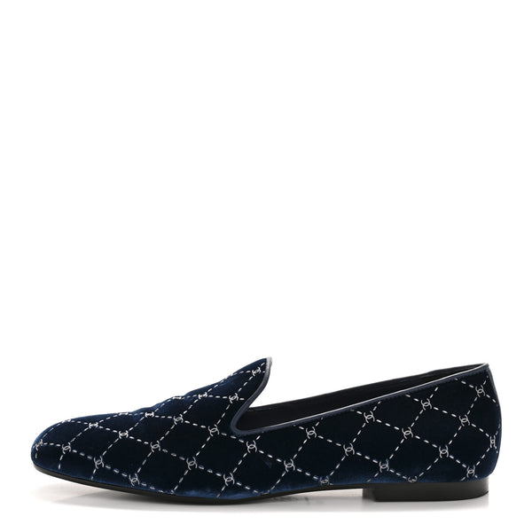 Chanel Velvet Moccasin Loafers 40 Blue 1778057 – FASHIONPHILE