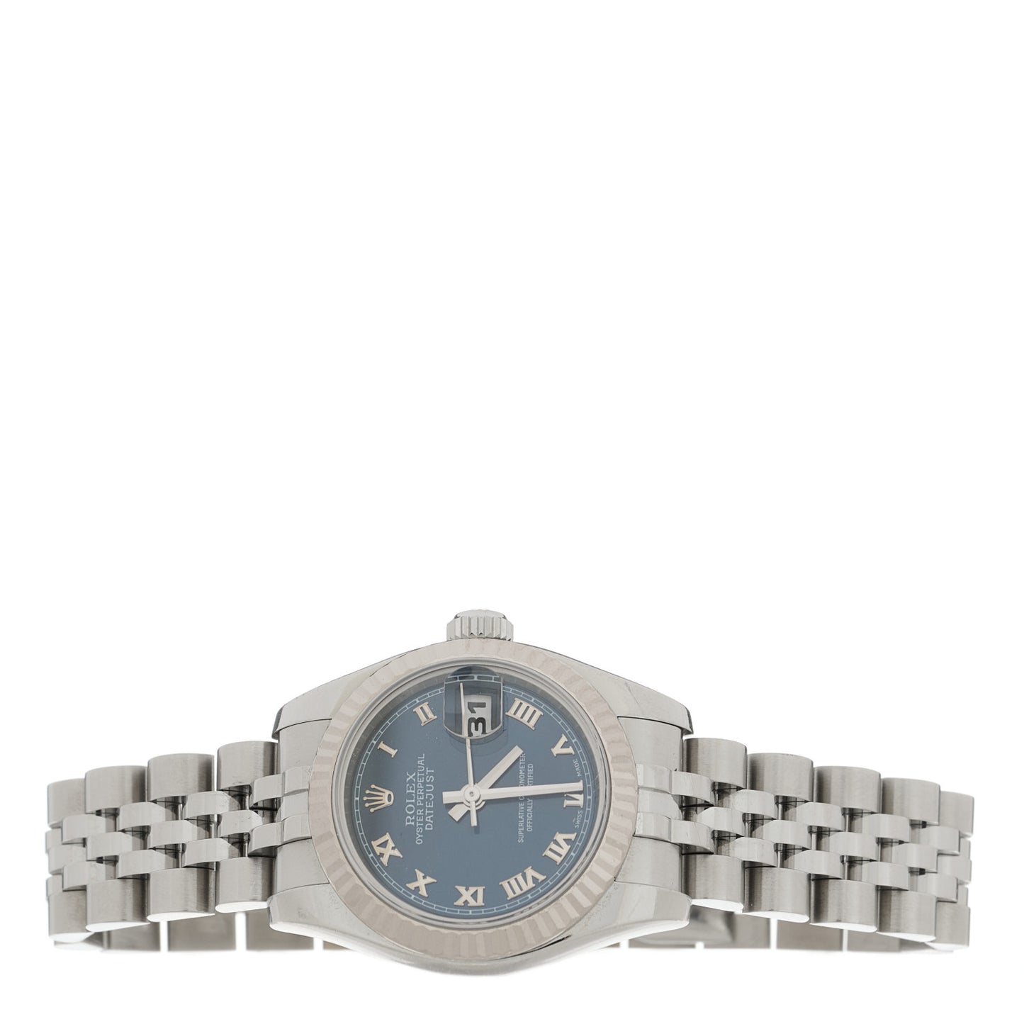 Stainless Steel 18K White Gold 26mm Oyster Perpetual Datejust Watch Blue Roman 179174