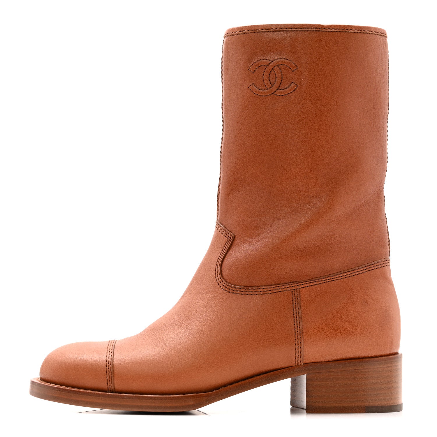 Chanel Calfskin CC Logo Mid Calf Boots 39 Brown 1 of 14
