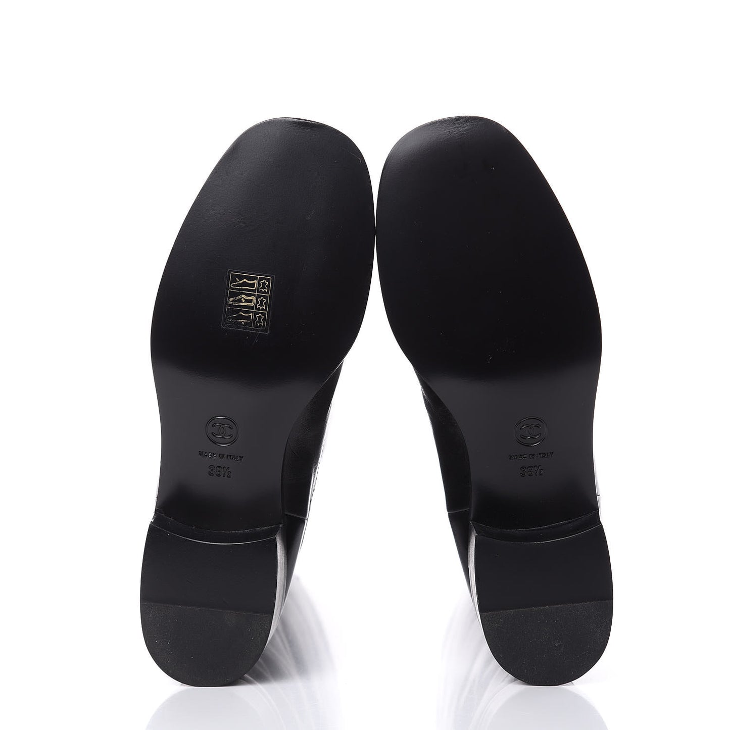 Glazed Calfskin CC High Boots 38.5 Black