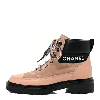Chanel Suede Calfskin Lace Up Boots 40 Pink 1 of 13