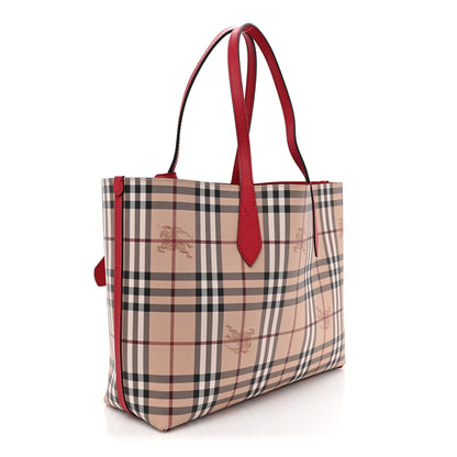 Burberry Grainy Calfskin Haymarket Check Medium Reversible Tote Red 5 of 20